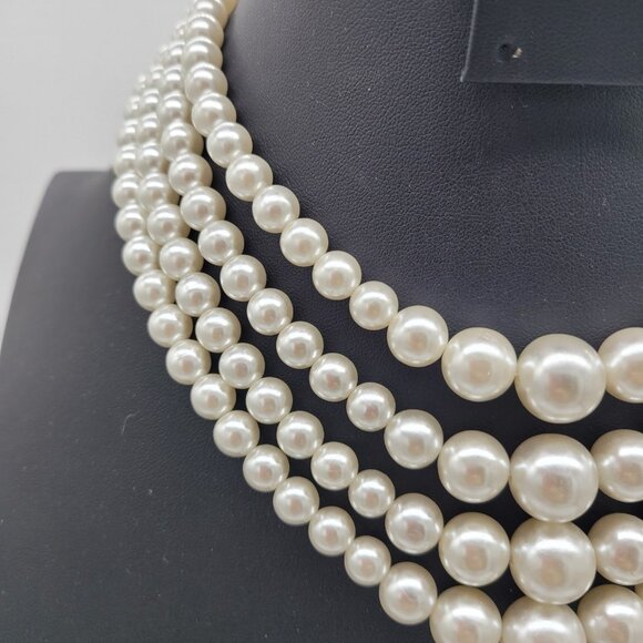 Vtg Signed Japan Faux Pearl White Multistrand Choker Collar Necklace Graduated - Picture 3 of 8